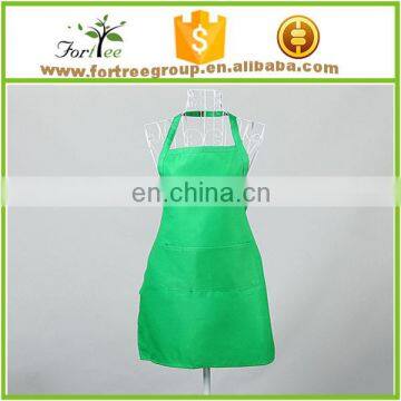 solid color kitchen chef apron with big pocket, unisex two pockets kitchen apron