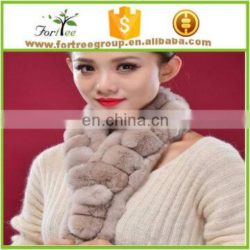 new trendy women hand knitted rabbit fur shawl winter warm fur scarf