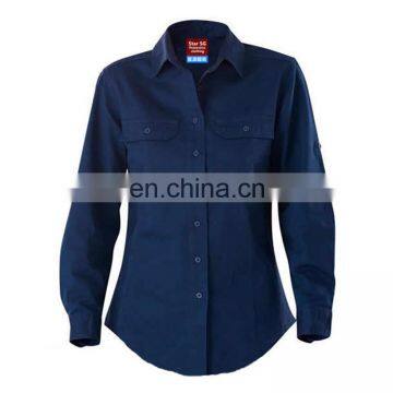 Custom navy blue mechanic safety shirt for women in factory work clothes american workwear safety shirts