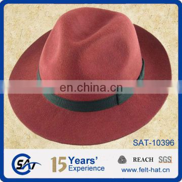 red pure wool felt Indiana Jones Hat with black ribbon