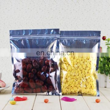 customized esealable Laminated Zipper Stand up Aluminum Foil Bag transparent size for dried food packaging