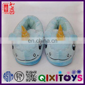 Professional customized warm novelty house plush unicorn child slippers handmade custom made