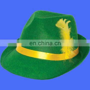 Custom Green Felt Bavarian Hat with yellow Feather