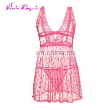 Drop Shipping Gorgeous Pink Plunge Neck Sheer Mesh Women Lingerie Sexy