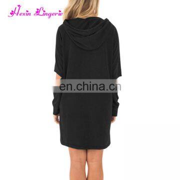 Hot Selling Black Green Sweatshirt Plain Dress Big Size Woman With Kangaroo Pocket photo-4