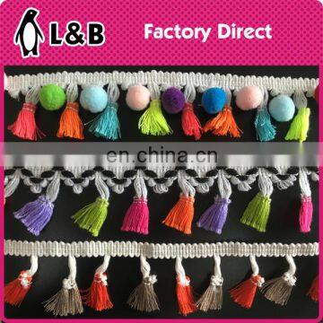 China 2017colorful tape sewing with fringe/tassel yards wholesale pom pom trim