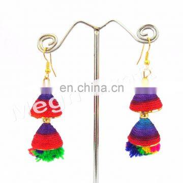 Silk Thread Drop Dangle Earrings-Multi Colored Designer Pom Pom Earrings for Stylish & Beautiful Girls Fashion Wear Boho Earring photo-4