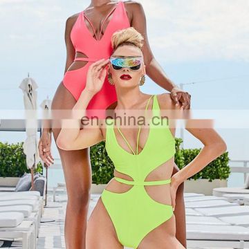 Sexy One Piece Swimsuit Push Up Bathing Suit Women Deep V Neck Swimsuit Women Bandage Hollow Out Swimwear Women Swim Suit