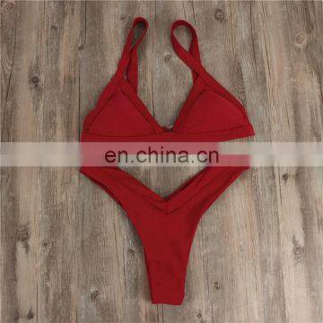 Sub-bikini Deep V Pants Pure Color Women's Bathing Suits Cross-border