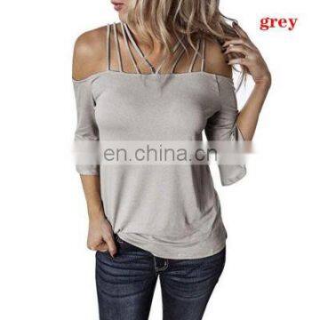 European and American Women's Clothing Autumn New Wish Explosion Style Word Shoulder Strap Flared Sleeve T-shirt Female photo-4
