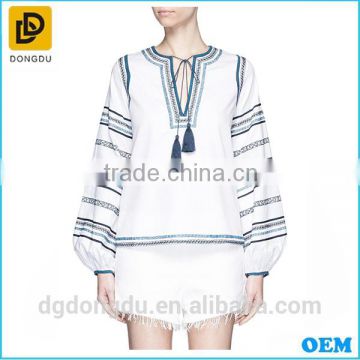 2016 summer cheap fashion lady blouse embroidered stripe blouse