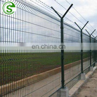 Y post airport fence PVC coated galvanized welded wire mesh fence with barbed wire