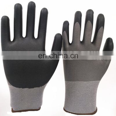 Red Foam Nitrile Coated Polyester Gloves Oil Resistant Micro Foam Dipped Work Gloves Nitrile Safety Industrial Gloves