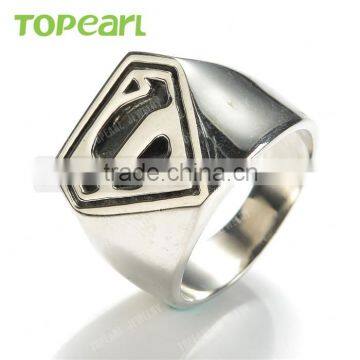 Topearl Jewelry 2016 New Design Fashion Men's Stainless Steel Cool Superman Rings For Men Boys Jewelry MER229