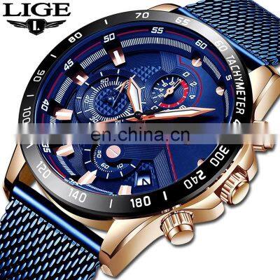 Lige 9929 Casual Quartz Wrist Watches for Men Reloj Stainless Steel Mesh Water Proof Luxury Brand Watches Men