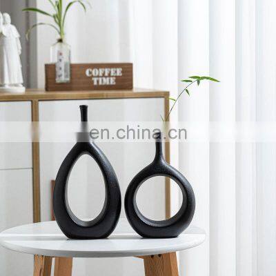 Wholesale Plain Fired Jade Ring Flower Arrangement Wedding Living Room Black Table Ceramic Vase
