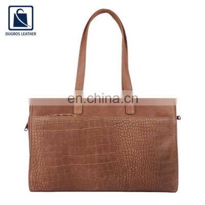 Stylish Look Anthracite Fitting Hot Selling Zipper Closure Type Luxury Women Genuine Leather Handbag Manufacturer