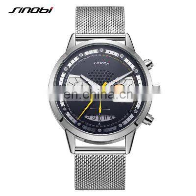 SINOBI Men Masculinity Watches Wrist S9814G Creative Human Smile Dial Small Three Dial Watch Chronograph Handwatch photo-2