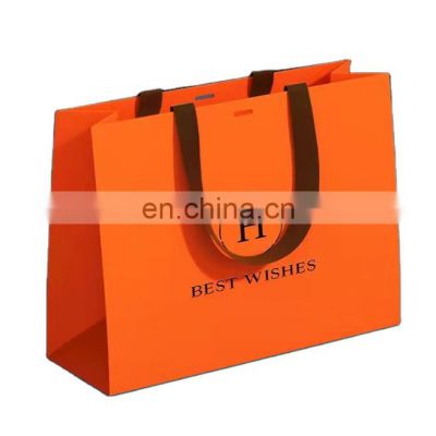 Custom Printed Your Own Logo Cardboard Packaging yellow  Kraft Gift Craft Shopping Paper Bags