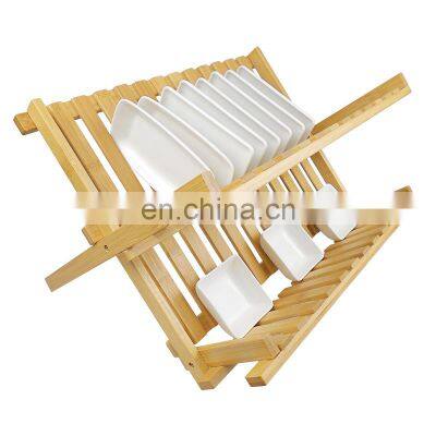 Amazon Hot Sales Kitchen Dish Rack Bamboo Plate Drying Rack