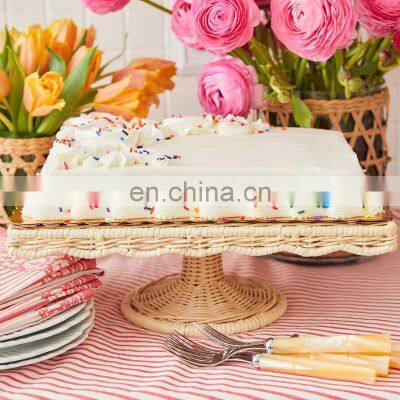 Hand Weave Rattan Serving Cake Stand Rectangle Serving Tray for Table Handwoven Basket for Breakfast Wholesale