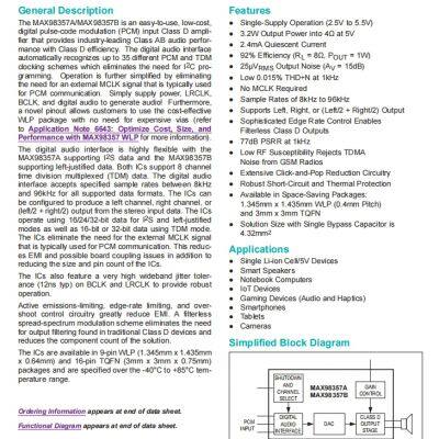 MAX98357AETE+ Корпус: TQFN-16 Усилитель аудиоэнергии Оригинальный запас Analog Devices