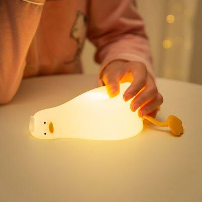 Wholesale Cute Rechargeable Silicone Animal Night Light Bedroom Soft Duck Baby Night Light Lying Flat Led Duck Lamp For Kids photo-2