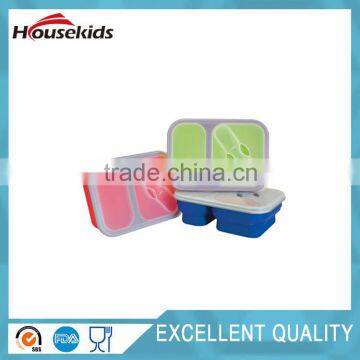 2 sections Silicone Lunch Box Container fodable picnic lunch box