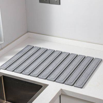 Engraved Foldable Diatomite Roll Up Stone Drying Mat for Kitchen, Bathroom photo-2