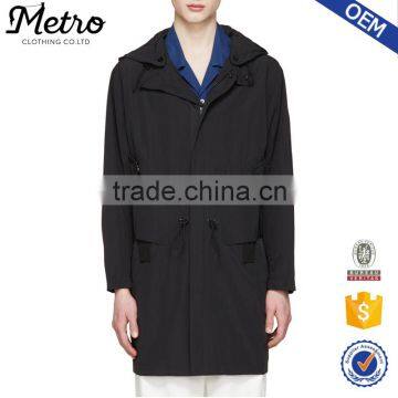 2016 New Style Custom Mens Black Longline Wind Coats