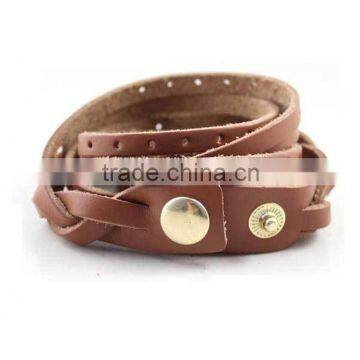 Factory customized snap button women alloy bracelet genuine leather wrist band