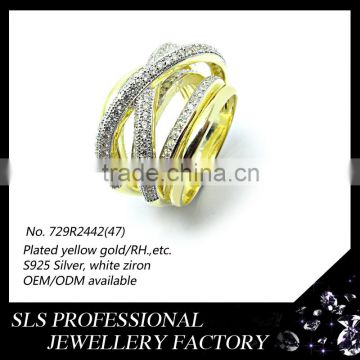 Fashion custom jewelry 925 sterling silver jewelry yellow gold plated with white stone women ring from SLS silver jewelry