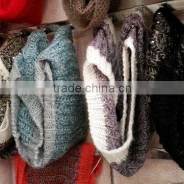 Hot Selling Fashion Warm Mohair Quality Two Colors Knitting Winter Circle Loop Scarf photo-2