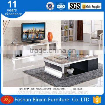 Living room furniture Marble top D010 stainless steel &tempered glass rectangular coffee table with wooden drawers tea table