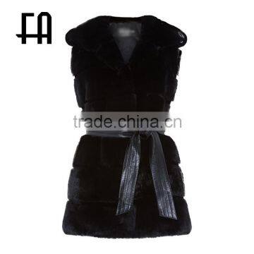 Factory direct wholesale fashion long rex gilet with hood and belt