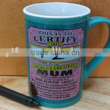 factory outlet white porcelain promotion mugs cups with chalk ,can be wroten or painting