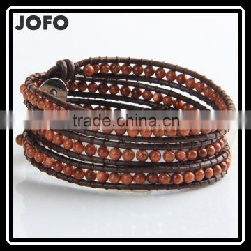 Natural Brown Stone Leather Bracelet 4 Strands Wrap Bracelets Wholesale Leather Jewelry