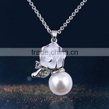 Rose Pearl Jewelry Sets Silver Plated Pendant Neckalce & Earrings Set For Women photo-3