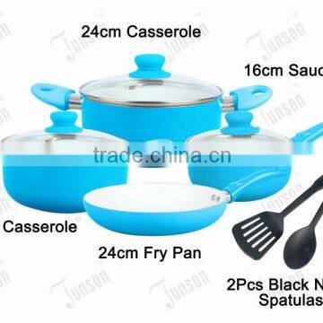 6Pcs White Ceramic Cookware Sets/Aluminum Pressed Cookware Set With Color Paint Handle photo-2
