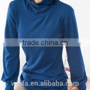 Turtleneck lantern sleeve women top pure color long sleeve T shirt