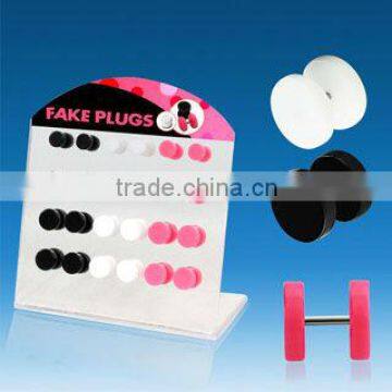 Display with 24 pcs of UV acrylic fake plugs without O-ring in black, white and pink - size 6mm - 8mm