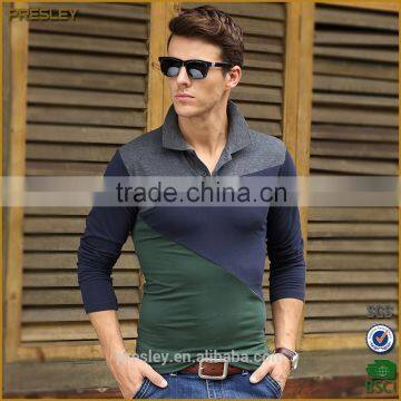 Hot Sale Contrast Color Slim Shirt Cotton Men's Long Sleeve Polo Shirt