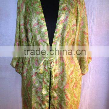 Vintage Silk Saree Robe Kimono Handmade Sexy Night Wear Intimate Slepwear Kimono Bathrobe Nightgown