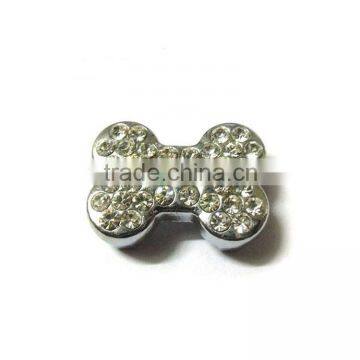 DIY Full Rhinestone Alloy Bone Shape 8mm Slide Charms Sliver Dog Accessories