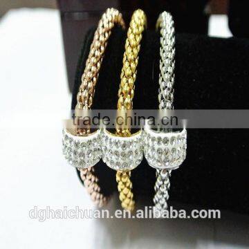 316l stainless steel jewelry set adjustable spring rhinestone chain link bracelets