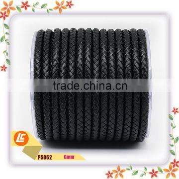 6mm Black Braid Cowhide Leather Cord for Making Leather Bracelets