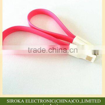 2015 Hot selling Flat noodle micro usb data cable colorful magnetic cable for Android cellphones