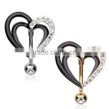 Sparkle Layered Heart Reverse Belly Ring Piercing