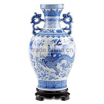 Blue And White Porcelain Binaural Dragon Vase