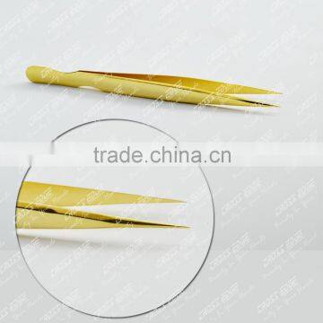 Gold Pleated I Type Eyelash Extension Tweezer